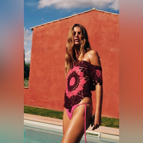 Zara SHORT SLEEVE CROCHET TOP Size Small - Picture 1 of 12